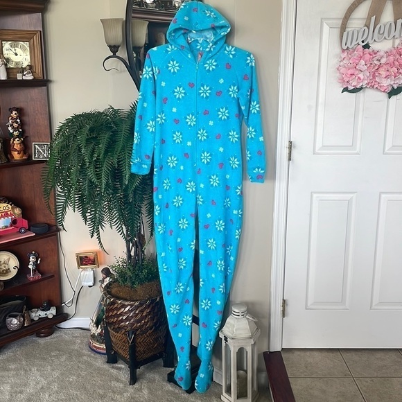 Jenni by Jennifer Moore Fleece Adult Zippered Footed Onesie Blue Hooded Pajamas - Picture 1 of 12